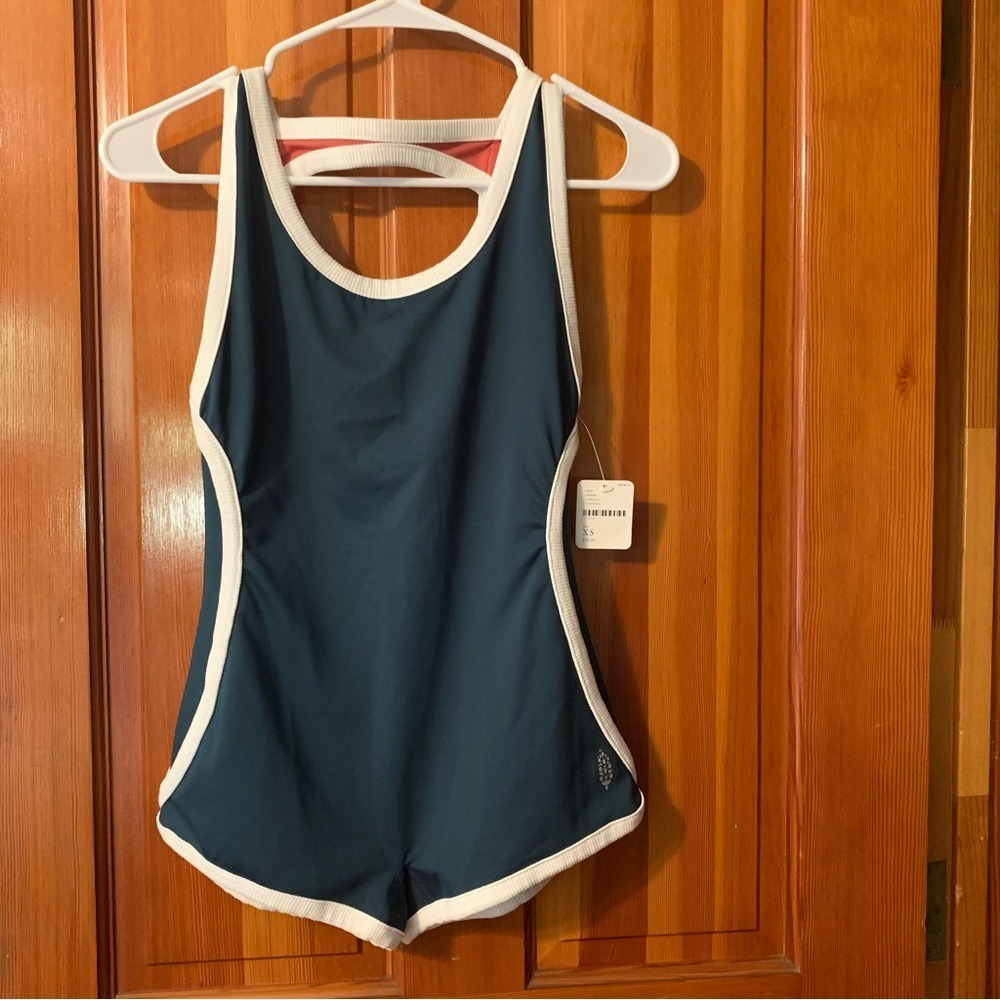 Free People Movement Bodysuit Womens XS Teal NWT Retro Ribbed Active OB869476